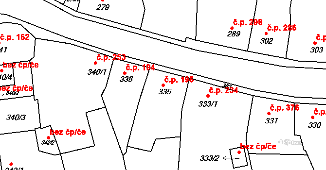Podbořany 195 na parcele st. 335 v KÚ Podbořany, Katastrální mapa