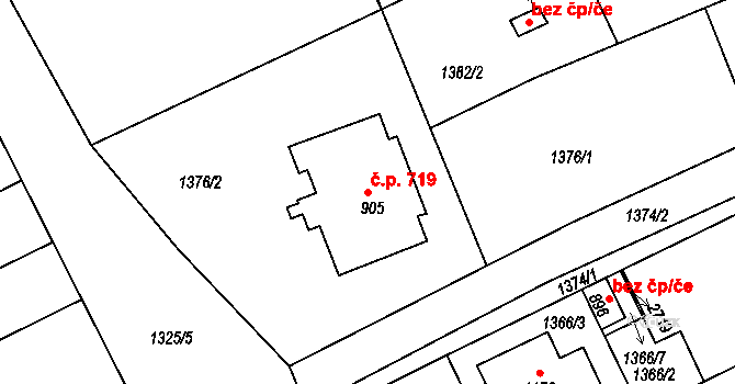 Golčův Jeníkov 719 na parcele st. 905 v KÚ Golčův Jeníkov, Katastrální mapa