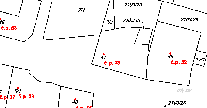 Žižkovo Pole 33 na parcele st. 47 v KÚ Žižkovo Pole, Katastrální mapa