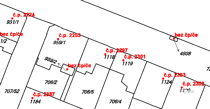 Havlíčkův Brod 2297 na parcele st. 1118 v KÚ Havlíčkův Brod, Katastrální mapa