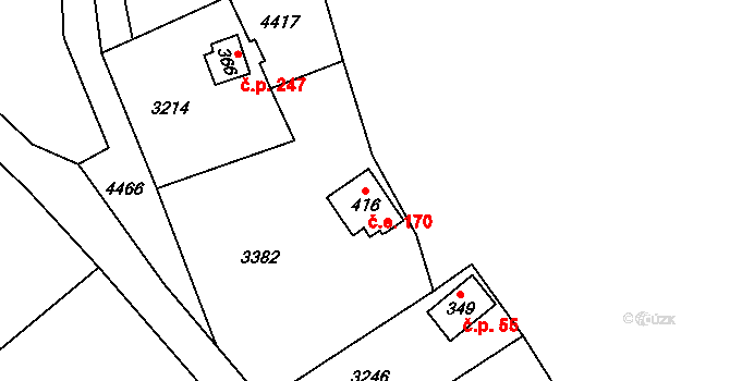 Pěčín 170 na parcele st. 416 v KÚ Pěčín u Rychnova nad Kněžnou, Katastrální mapa