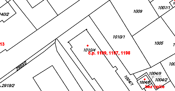 Rychnov nad Kněžnou 1197,1198,1199 na parcele st. 1010/4 v KÚ Rychnov nad Kněžnou, Katastrální mapa