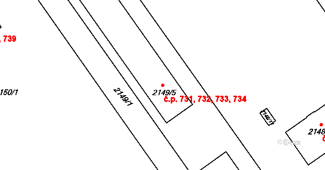 Dobruška 731,732,733,734 na parcele st. 2149/5 v KÚ Dobruška, Katastrální mapa
