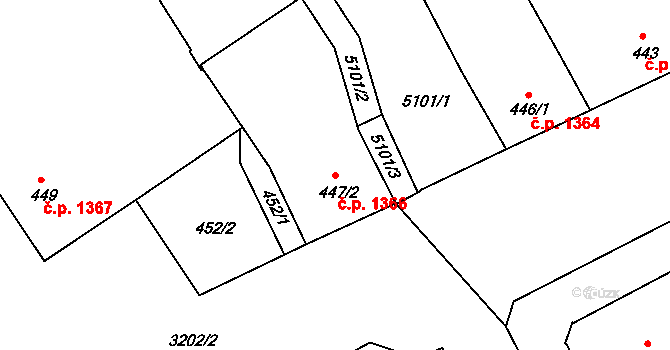 Kroměříž 1366 na parcele st. 447/2 v KÚ Kroměříž, Katastrální mapa