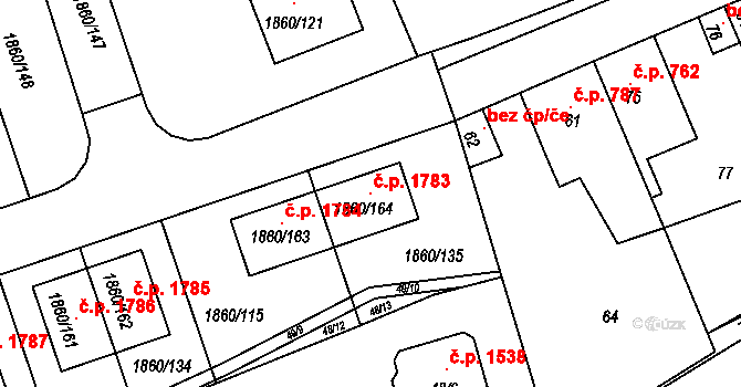 Švermov 1783, Kladno na parcele st. 1860/164 v KÚ Motyčín, Katastrální mapa