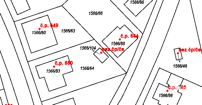Hrušky 106255266 na parcele st. 1566/104 v KÚ Hrušky, Katastrální mapa
