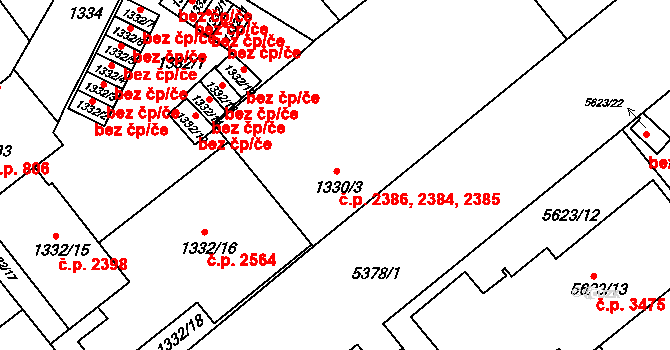 Znojmo 2384,2385,2386 na parcele st. 1330/3 v KÚ Znojmo-město, Katastrální mapa