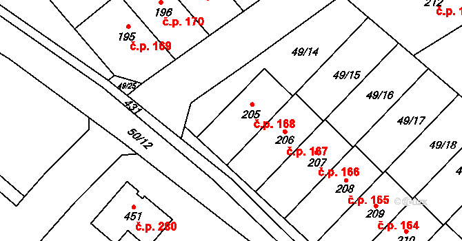 Přerov XI-Vinary 168, Přerov na parcele st. 205 v KÚ Vinary u Přerova, Katastrální mapa