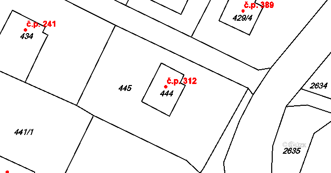 Zruč nad Sázavou 312 na parcele st. 444 v KÚ Zruč nad Sázavou, Katastrální mapa