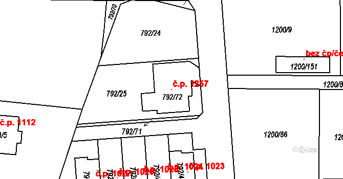 Vejprnice 1257 na parcele st. 792/72 v KÚ Vejprnice, Katastrální mapa