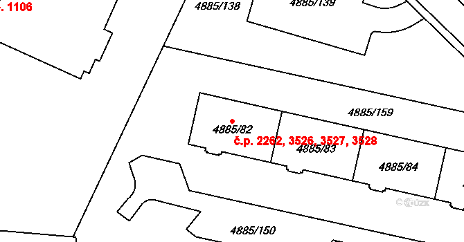 Jihlava 2262,3526,3527,3528 na parcele st. 4885/82 v KÚ Jihlava, Katastrální mapa
