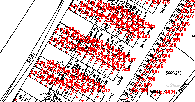 Jihlava 501 na parcele st. 5661/168 v KÚ Jihlava, Katastrální mapa