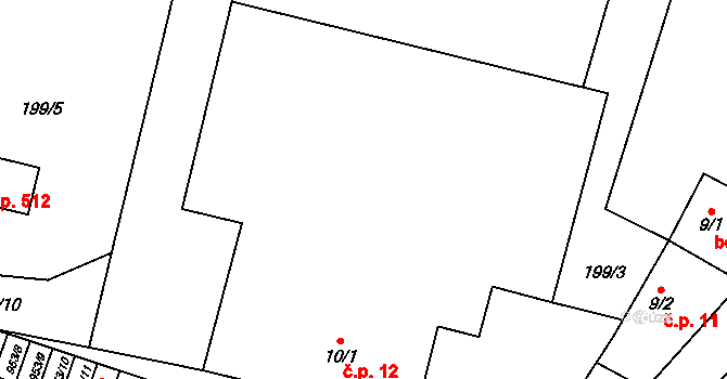 Rožďalovice 12 na parcele st. 10/1 v KÚ Rožďalovice, Katastrální mapa