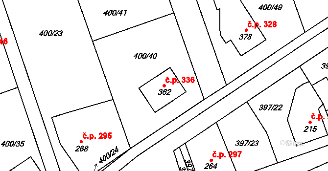 Horoměřice 336 na parcele st. 362 v KÚ Horoměřice, Katastrální mapa