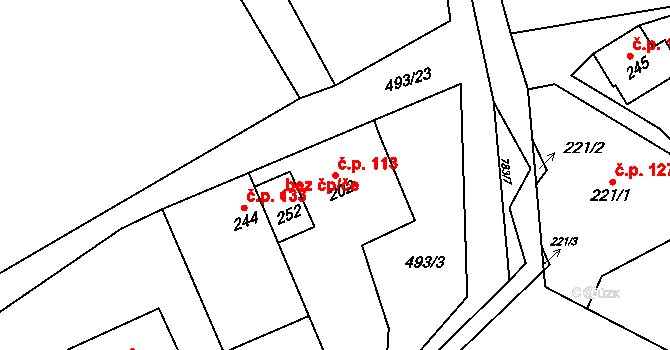 Bohutín 113 na parcele st. 202 v KÚ Bohutín, Katastrální mapa