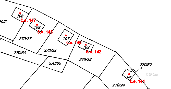 Heroltice 142 na parcele st. 102 v KÚ Heroltice u Tišnova, Katastrální mapa