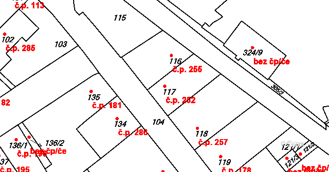 Rousínov 252 na parcele st. 117 v KÚ Rousínov u Vyškova, Katastrální mapa