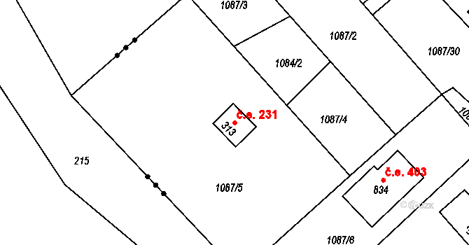 Mrač 231 na parcele st. 313 v KÚ Mrač, Katastrální mapa