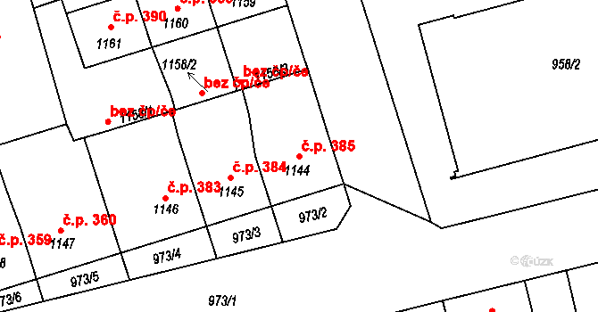 Libušín 385 na parcele st. 1144 v KÚ Libušín, Katastrální mapa