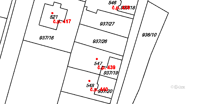 Hejnice 439 na parcele st. 547 v KÚ Hejnice, Katastrální mapa