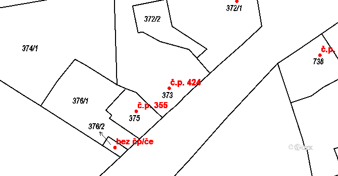 Tuchlovice 424 na parcele st. 373/1 v KÚ Tuchlovice, Katastrální mapa