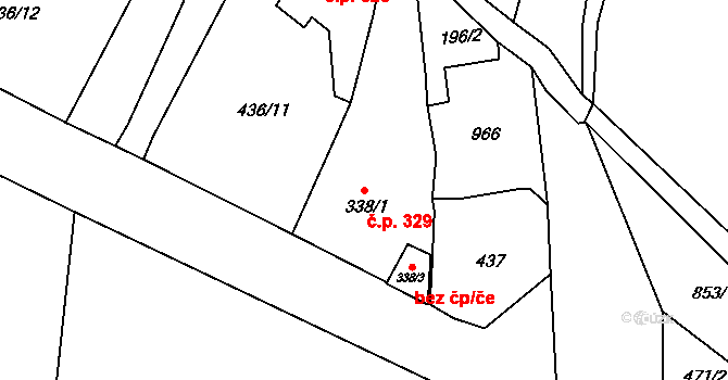 Osek 329 na parcele st. 338/1 v KÚ Osek u Duchcova, Katastrální mapa