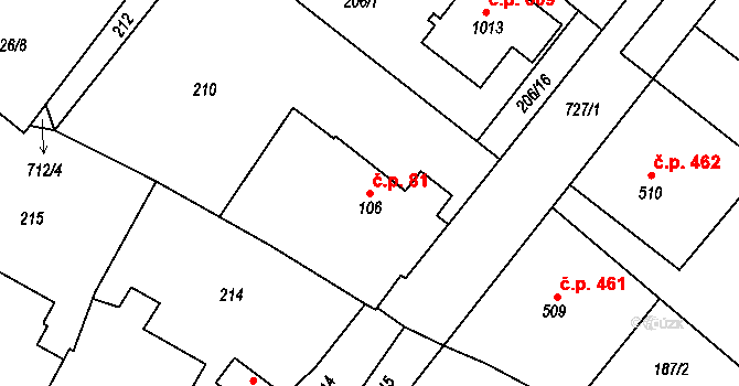Smiřice 81 na parcele st. 106 v KÚ Smiřice, Katastrální mapa
