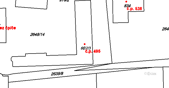 Hradec nad Svitavou 495 na parcele st. 607/3 v KÚ Hradec nad Svitavou, Katastrální mapa