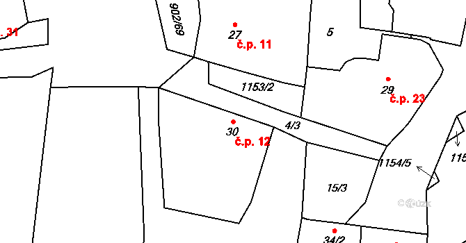 Libosváry 12, Loukov na parcele st. 30 v KÚ Libosváry u Bystřice pod Hostýnem, Katastrální mapa