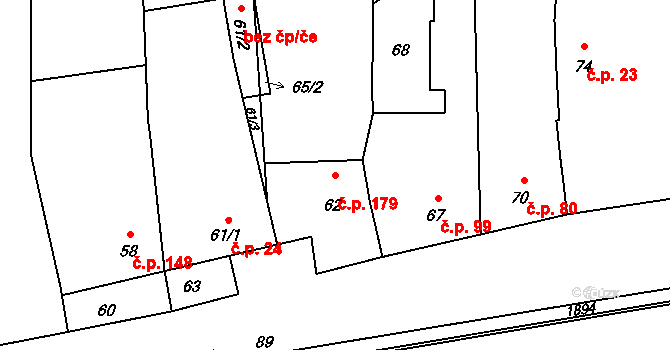 Daskabát 179 na parcele st. 62 v KÚ Daskabát, Katastrální mapa