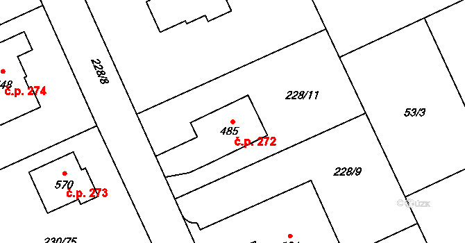 Lutín 272 na parcele st. 485 v KÚ Lutín, Katastrální mapa