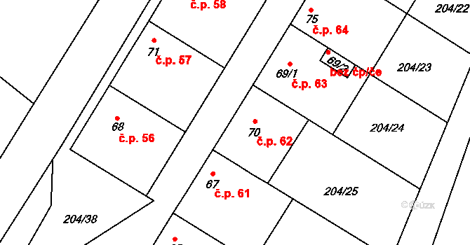 Kroučová 62 na parcele st. 70 v KÚ Kroučová, Katastrální mapa