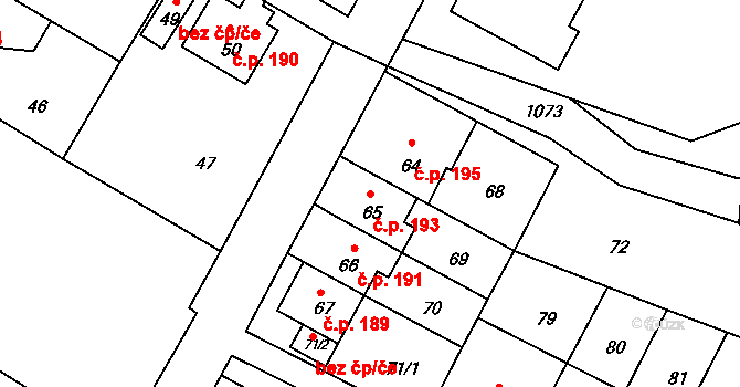 Mimoň III 193, Mimoň na parcele st. 65 v KÚ Mimoň, Katastrální mapa