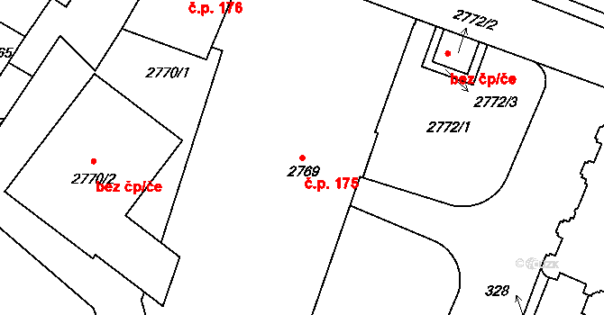 Roudnice nad Labem 175 na parcele st. 2769 v KÚ Roudnice nad Labem, Katastrální mapa