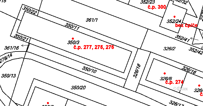 Košťálov 275,276,277 na parcele st. 350/3 v KÚ Košťálov, Katastrální mapa