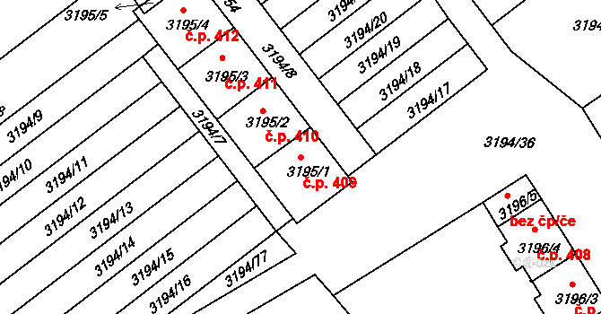 Podmoklice 409, Semily na parcele st. 3195/1 v KÚ Semily, Katastrální mapa