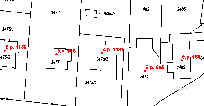 Lutyně 1191, Orlová na parcele st. 3479/2 v KÚ Horní Lutyně, Katastrální mapa