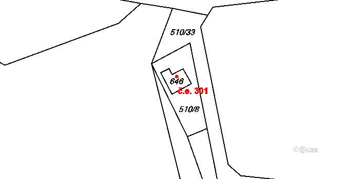 Senohraby 301 na parcele st. 646 v KÚ Senohraby, Katastrální mapa
