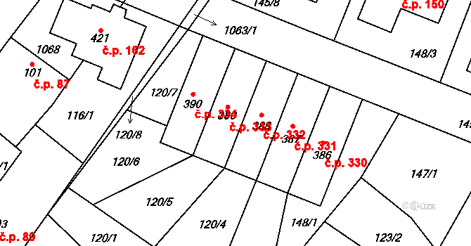 Smidary 333 na parcele st. 389 v KÚ Smidary, Katastrální mapa