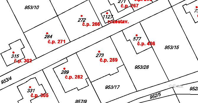 Stará Paka 259 na parcele st. 273 v KÚ Stará Paka, Katastrální mapa