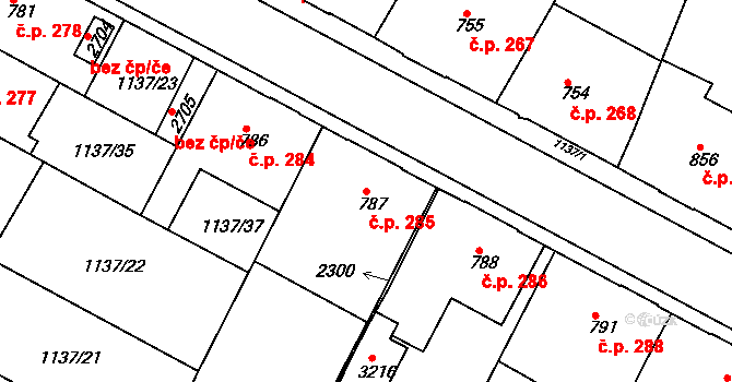 Valdické Předměstí 285, Jičín na parcele st. 787 v KÚ Jičín, Katastrální mapa