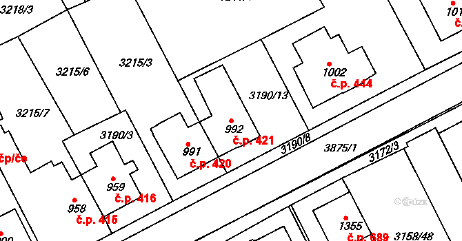 Žichlínské Předměstí 421, Lanškroun na parcele st. 992 v KÚ Lanškroun, Katastrální mapa
