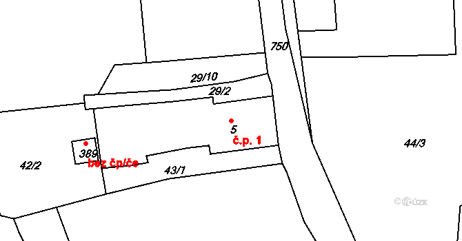 Maršov 1, Krupka na parcele st. 5 v KÚ Maršov u Krupky, Katastrální mapa