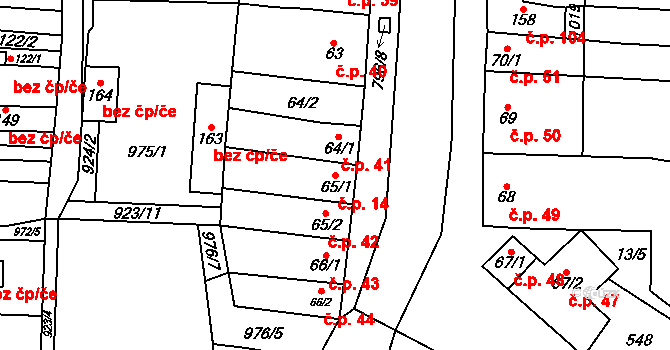 Kobeřice 14, Hradčany-Kobeřice na parcele st. 65/1 v KÚ Kobeřice, Katastrální mapa