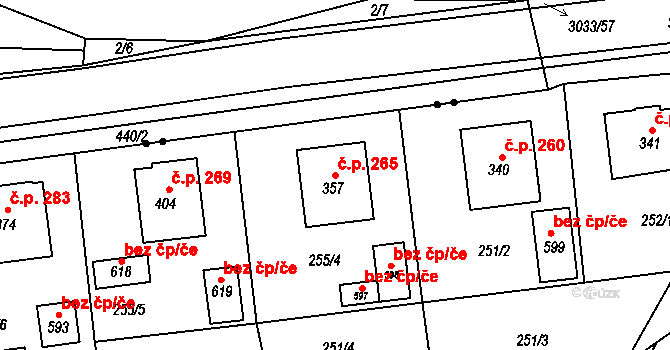 Kněžice 265 na parcele st. 357 v KÚ Kněžice u Třebíče, Katastrální mapa