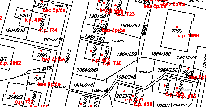 Borovina 730, Třebíč na parcele st. 2046/2 v KÚ Třebíč, Katastrální mapa