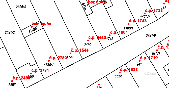 Břeclav 2446 na parcele st. 2199 v KÚ Břeclav, Katastrální mapa