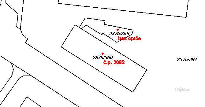 Žabovřesky 3082, Brno na parcele st. 2375/360 v KÚ Žabovřesky, Katastrální mapa