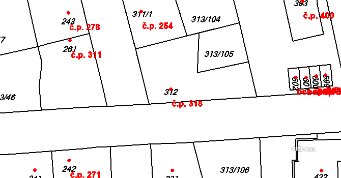 Černčice 318 na parcele st. 312 v KÚ Černčice u Loun, Katastrální mapa