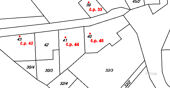 Divice 44, Vinařice na parcele st. 41 v KÚ Divice, Katastrální mapa